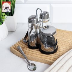 Набор для специй 4 предмета на подставке металл с ячейкой под салфетки / AN-012 /уп 60/