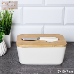 Масленка и нож 17х10 см / MN3919 /уп 36/ на деревянной подставке