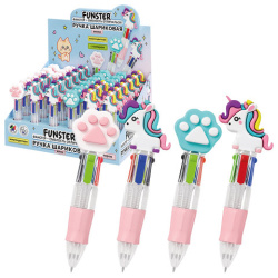 Ручка мини многоцветная с топпером шариковая автоматическая 4 ЦВЕТА FUNSTER "MIX", ассорти, пишущий узел 0,7 мм, линия письма 0,35, 144378