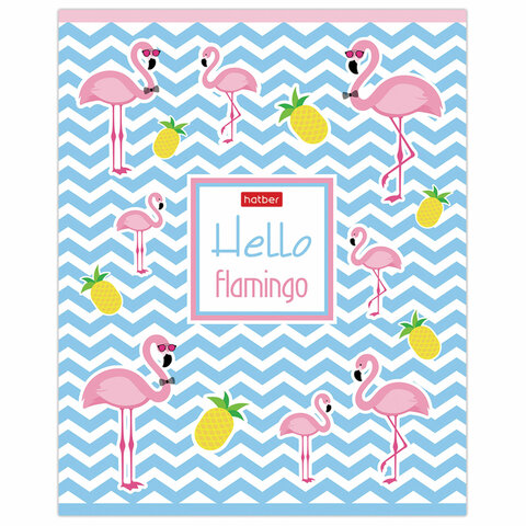 Тетрадь 18 л. HATBER скоба, клетка, обложка картон, тиснение, "Фламинго" (5 видов в спайке), 18Т5тВ1