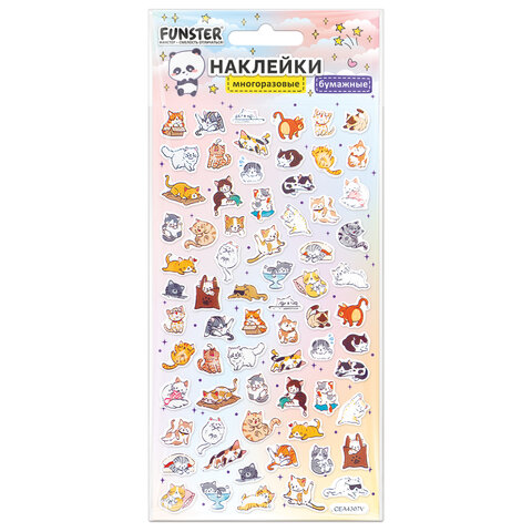 Наклейки бумажные 17,5х9,5 см, ассорти 12 видов, FUNSTER (ФАНСТЕР), 666676
