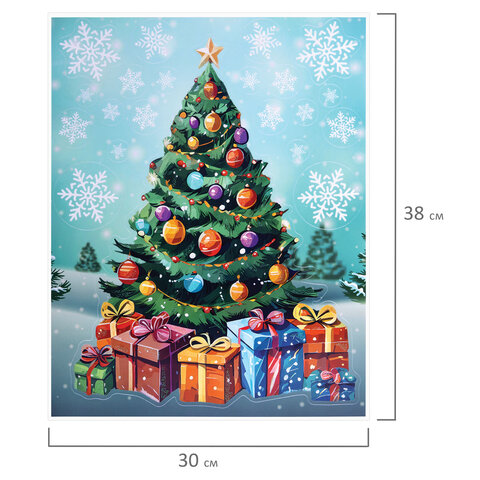 Наклейка для окон двусторонняя, 30х38 см, "Новогодняя ель", глиттер, серебро, ЗОЛОТАЯ СКАЗКА, 592577