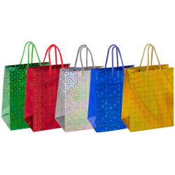 Пакет подарочный 18x10x23 см (M), НАБОР 10 шт., 5 дизайнов, голография, ЗОЛОТАЯ СКАЗКА, 609733