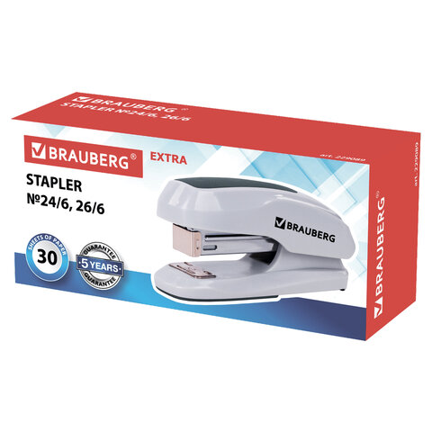Степлер №24/6, 26/6 BRAUBERG "Extra", до 30 листов, серый, 229089