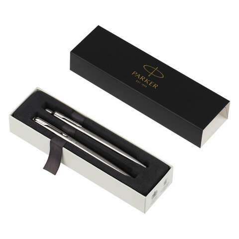 Набор PARKER "Jotter Stainless Steel GT": шариковая ручка синяя и перьевая ручка синяя, 2093258