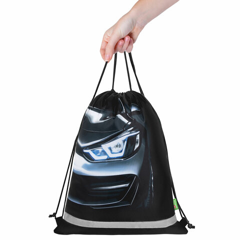 Мешок для обуви BRAUBERG KIDS, светоотражающая полоса, 46х36 см, "Dark car", 273439