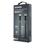 Кабель SIMPLE, Type-C - Type-C, 60W, USB2.0, 1.2м, черный, OLMIO