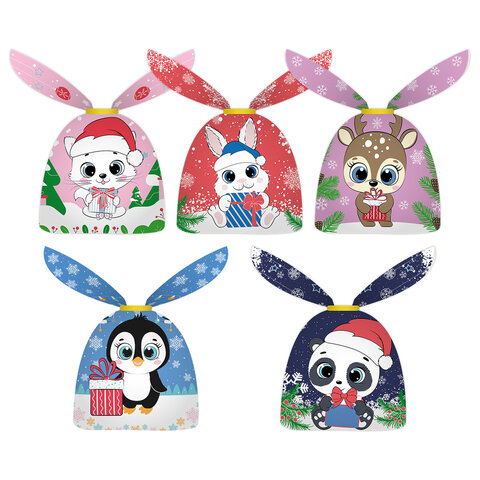 Пакетик подарочный НАБОР 35 штук, новогодний, 13,8х23 см, с зажимами, полиэтилен, ЗОЛОТАЯ СКАЗКА, 592423