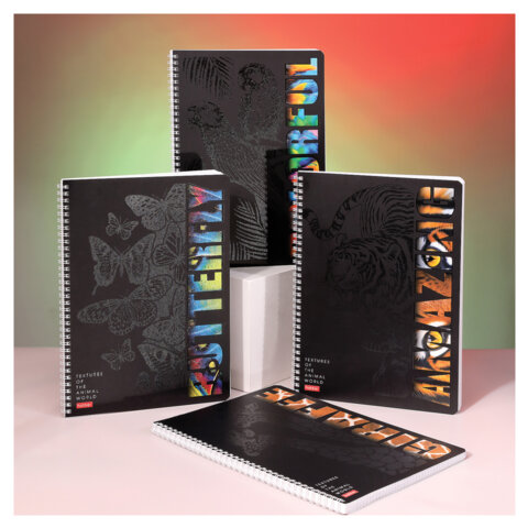 Тетрадь А4 96л. HATBER гребень, клетка, матовая ламинация, 3D лак, Animals print (микс), 085842, 96Т4лолВ1гр