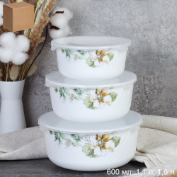 Салатник с крышкой 600 мл / GRAY-HDW3B (7364) / Графические цветы