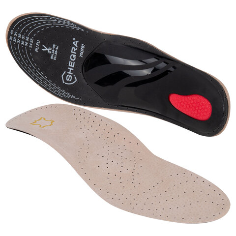 Стельки для обуви из натуральной кожи c СУПИНАТОРОМ, размер RU 34-39 / EU 35-40, с линиями выреза, SHEGRA (ШЕГРА), 700761