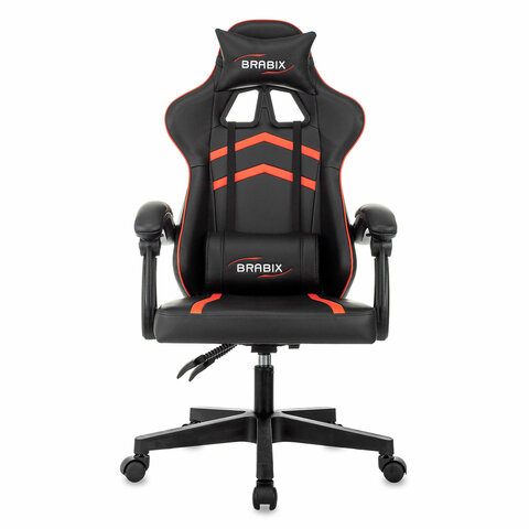 Кресло компьютерное BRABIX "Shooter GM-123", 2 подушки, экокожа, черное/красное, 533190