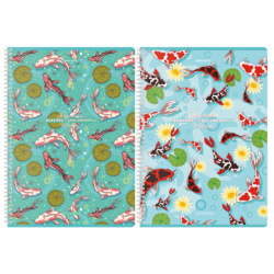 Тетради ДЭК А4 96 л. КОМПЛЕКТ 2 шт. BRAUBERG гребень, клетка, TWIN-лак, "Карпы Кои", 404882