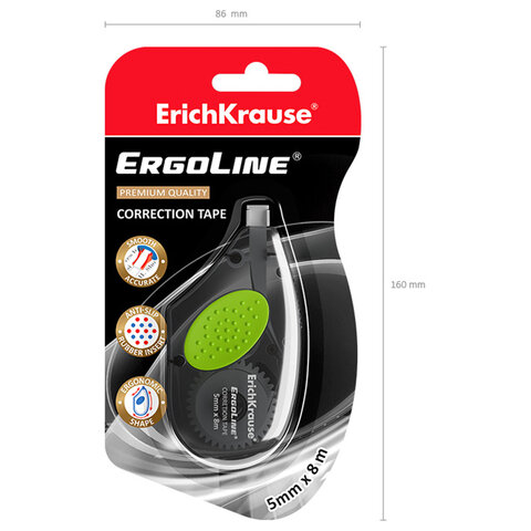 Корректирующая лента ERICH KRAUSE ErgoLine®, с резиновой вставкой, 5мм х 8м, серый, 5, 53604