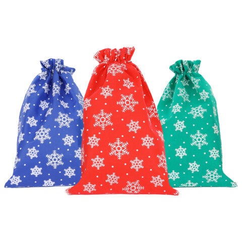 Подарочный мешок (1 шт.) новогодний, 30х20 см, "Snowflakes", нетканый материал, 3 цвета ассорти, ЗОЛОТАЯ СКАЗКА, 592535