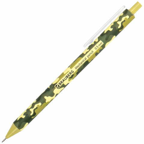 Карандаш механический 0,5 мм, BRAUBERG SOFT PRINT MILITARY, HB, корпус soft-touch ассорти, 181959