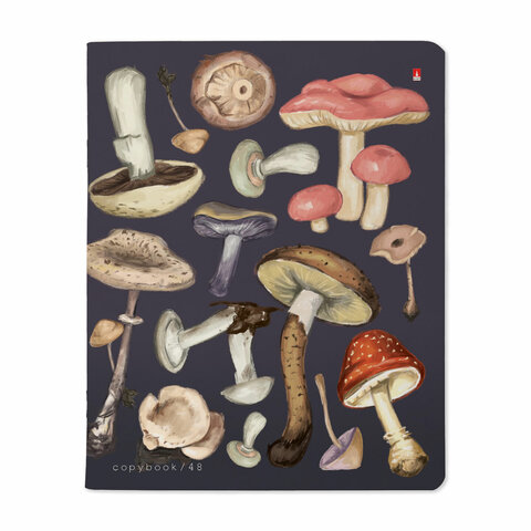 Тетрадь А5, 48 л., АЛЬТ скоба, клетка, матовая ламинация, "Грибная феерия" (5 видов), 7-48-1325