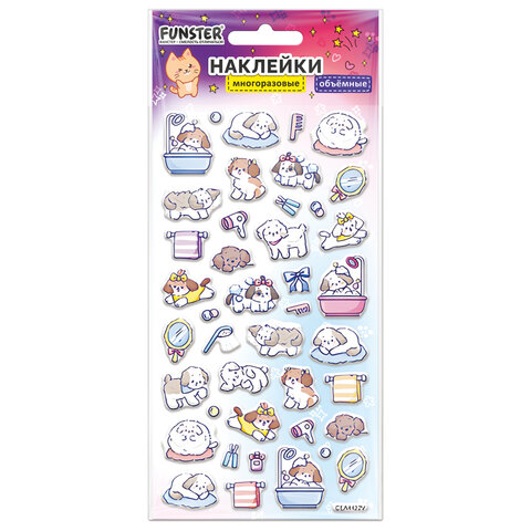 Наклейки объемные зефирные и гелевые 17,5х9,5 см, ассорти 12 видов, FUNSTER (ФАНСТЕР), 666677