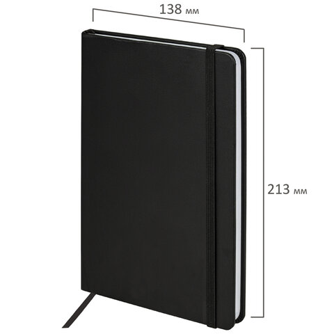 Блокнот А5 138x213 мм, BRAUBERG "Basic", под кожу, 80 л., клетка, черный, 116227