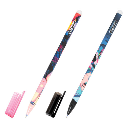 Ручка стираемая гелевая с принтом FUNSTER (ФАНСТЕР) "ANIME", СИНЯЯ, корпус ассорти, игольчатый наконечник 0,5 мм, линия 0,35 мм, 144412