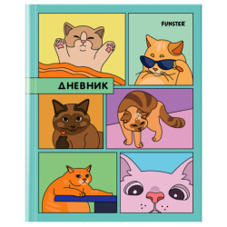 Дневник 5-11 класс 48 л., твердый, FUNSTER, выборочный лак, с подсказом, "Мемные коты", 107617