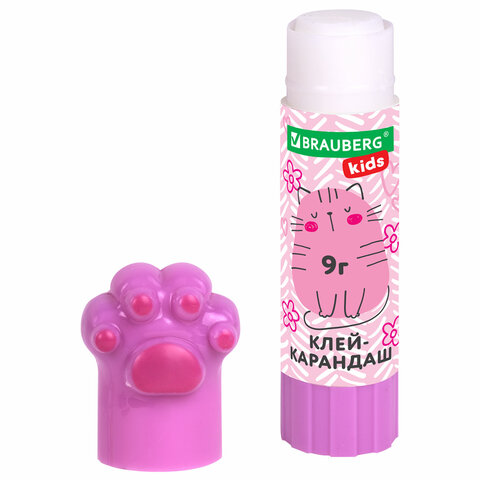 Клей-карандаш "Лапки" Cat Paw, 9 г, фигурный колпачок, BRAUBERG KIDS, 271981