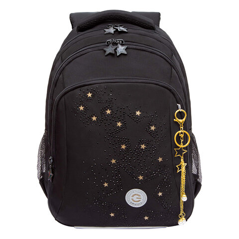 Рюкзак GRIZZLY школьный, анатомическая спинка, 3 отделения, для девочек, "GOLDEN&BLACK", 40х27х20 см, RG-561-2/1