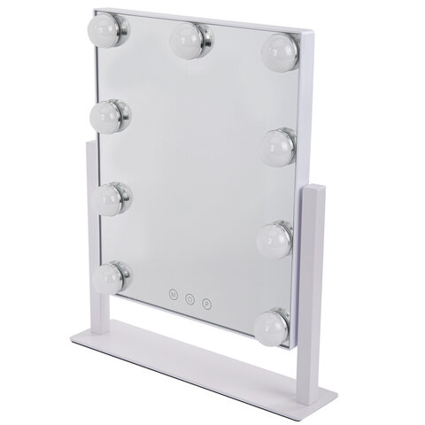 Зеркало для макияжа гримерное с подсветкой, 9 LED-ламп, 3 режима свечения, размер 25х30 см, работа от сети 220 V, цвет белый, BRABIX, 609335
