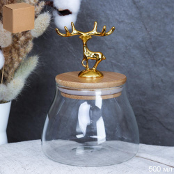 Банка для сыпучих бамбуковая крышка с фигуркой 500 мл 11,5х10,5 см/ LCSC2442 /уп 100/ новогодняя