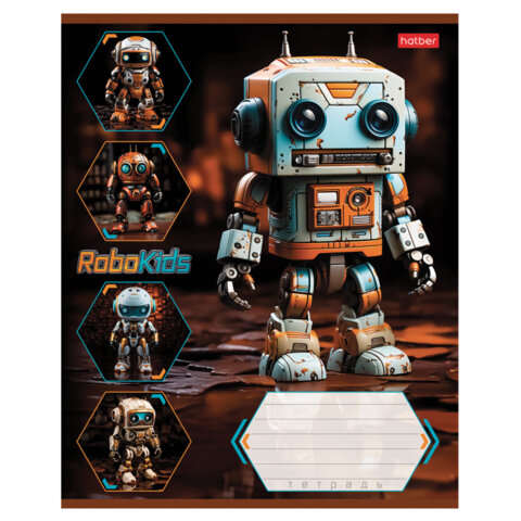 Тетрадь 18л. HATBER клетка, обложка картон, Робо (микс в спайке), 18Т5В1