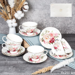 Чайный набор 12 предметов 250 мл на ножке / RS/12-FY253002 /уп 8/