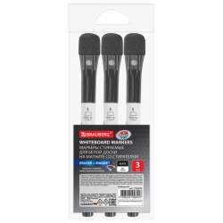 Маркеры на магните со стирателем для белой доски и планера, 3 шт., черные, BRAUBERG POP-ART, 1-2 мм, 152570