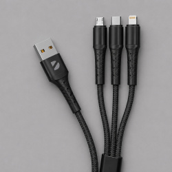 Дата-кабель Armor 3 в 1: micro USB, USB-C, Ligthning, 1.2м, Цвет черный