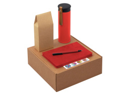 Набор «Draftea» с блокнотом, ручкой, термосом и чаем, Цвет коричневый, красный