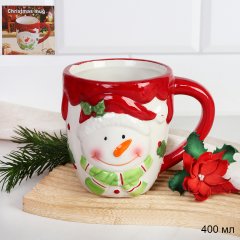 Кружка 400 мл Снеговик / YJ3002В /уп 48/ новогодняя/подарочная упаковка