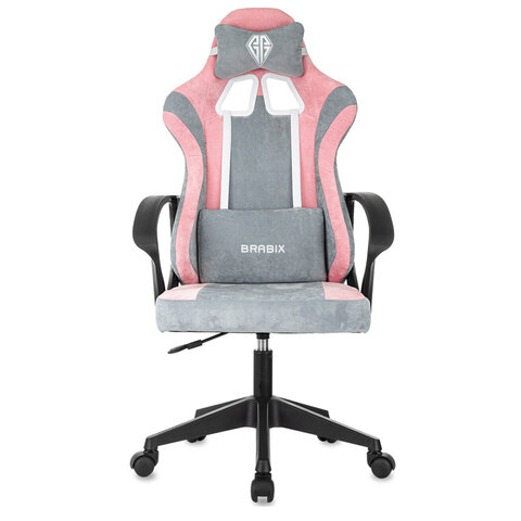 Кресло компьютерное BRABIX "Forcer GM-127", 2 подушки, ткань, розовое/серое, 533215