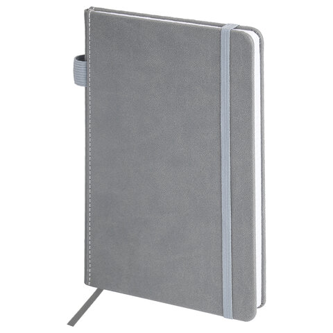 Блокнот А5 135x212 мм BRAUBERG "Edge", под кожу, резинка, держатель, 80 л., клетка, серый, 117146