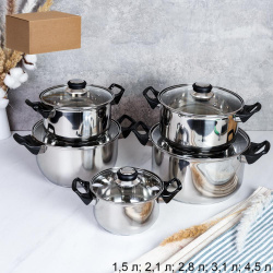 Кастрюля набор 10 предметов 1.5л,2.2л,3,1л,3,8л,5,5л Лайт / LB-10-10A /уп 1/ Ручки бакелит/ Гофрокороб/ KISIGA