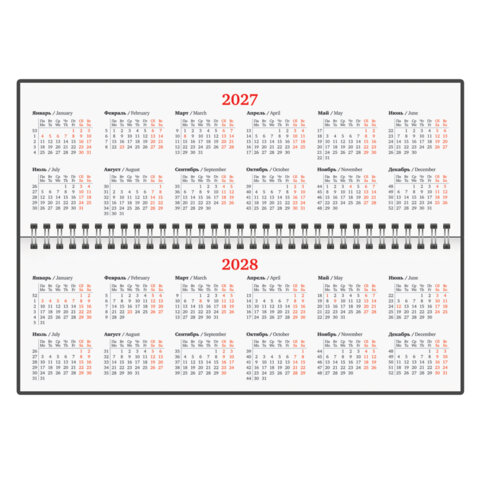 Планинг датированный 2027, 305х140 мм, BRAUBERG "Select", под кожу, черный, 118203