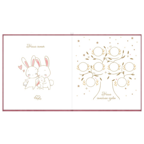 Фотоальбом-анкета детский 23х25 см, 32 листа, стикеры, открытка, конверт, розовый бархат, BRAUBERG, 391419