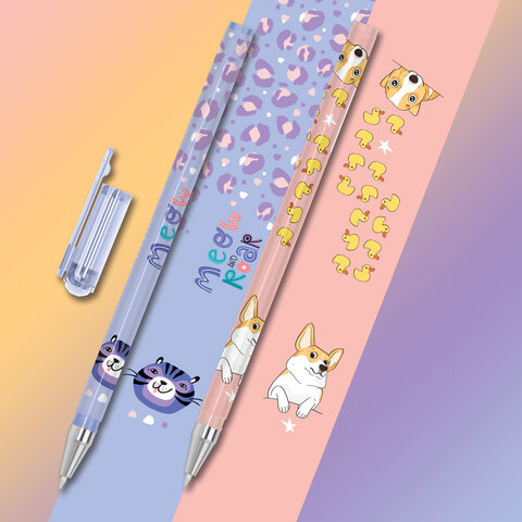 Ручка шариковая с принтом FUNSTER STICK "CUTE ANIMALS", СИНЯЯ, SOFT TOUCH покрытие, узел 0,7 мм, линия письма 0,35 мм, 144387