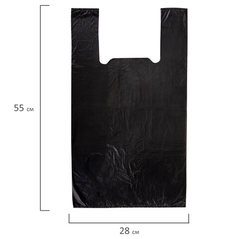 Пакет "майка" КОМПЛЕКТ 100 штук, 28+15х55, ПНД черный, 15 мкм, LAIMA, 700788