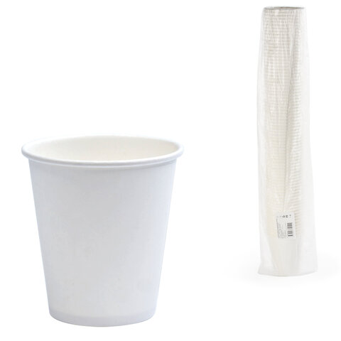 Стакан одноразовый бумажный 250 мл, КОМПЛЕКТ 50 шт., однослойные, белый, холодное/горячее, ФОРМАЦИЯ, HB80-280-0000