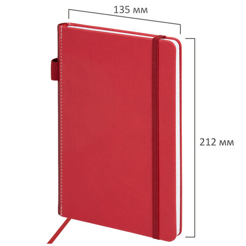 Блокнот А5 135x212 мм BRAUBERG "Edge", под кожу, резинка, держатель, 80 л., клетка, красный, 117147