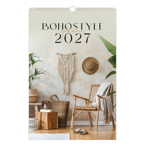 Календарь на гребне с ригелем 2027 г., 12 листов, 30х45 см, BRAUBERG, "Бохо", 118376