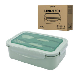 Ланч-бокс контейнер 2 секции 3+1 отделение 1,4л ложка, вилка 7х21х14см, мятный JOYLUX, 609347