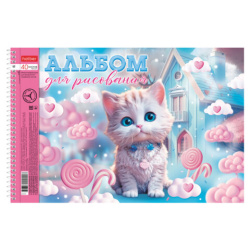 Альбом для рисования А4 40 л., спираль, металлизация+выборочный лак, HTB, 198х300 мм, "Котики-зефирки" (4 вида), 085245, 40А4мтлВсп