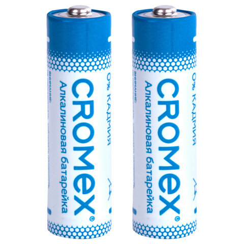Батарейки алкалиновые "пальчиковые" КОМПЛЕКТ 2 шт., CROMEX Alkaline, АА (LR6, 15А), блистер, 457128