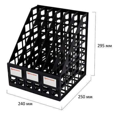 Лоток вертикальный для бумаг BRAUBERG "ULTRA", 240 мм, 6 отделений, сетчатый, сборный, черный, 238251