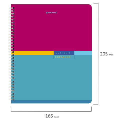 Тетради КОМПЛЕКТ 4 шт., А5, 96 л., BRAUBERG гребень, клетка, глянцевый лак, "Color", 404403